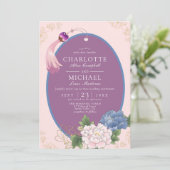 Paars - roze blauw - Chinoiserie Peony Tassel Wedd Kaart (Staand voorkant)