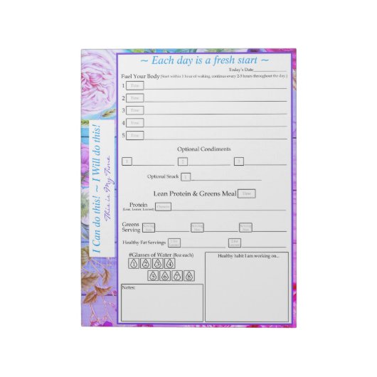 Paars, roze, blauw, Floral 5 plus 1 maaltijdverkli Notitieblok (Linkerzijde)