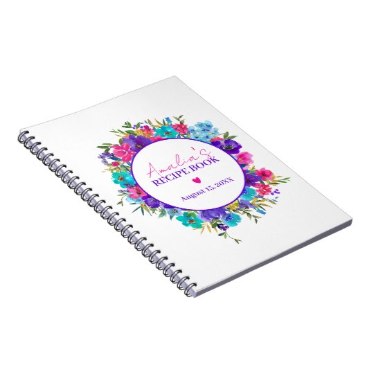 Paars roze blauw Floral Recipe Book Notitieboek (Rechterzijde)