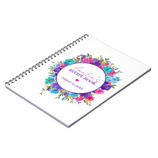 Paars roze blauw Floral Recipe Book Notitieboek (Linkerzijde)