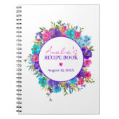 Paars roze blauw Floral Recipe Book Notitieboek (Voorkant)