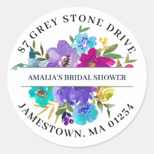 Paars Roze Blauw Floral Return Address Label