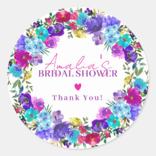 Paars roze blauw Floral Vrijgezellenfeest Hartelij Ronde Sticker