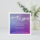 Paars, Roze & Blauw Uitgestelde Bruiloft Updatekaa Kaart (Staand voorkant)