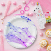 Paars roze blauw wit marmer graniet patroon papieren bordje (Feest)