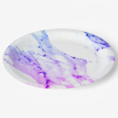 Paars roze blauw wit marmer graniet patroon papieren bordje (Gekanteld)