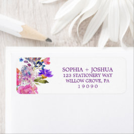 Paars Roze & Blauwe Bloemen Weduwadres Etiket