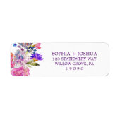 Paars Roze & Blauwe Bloemen Weduwadres Etiket (Voorkant)