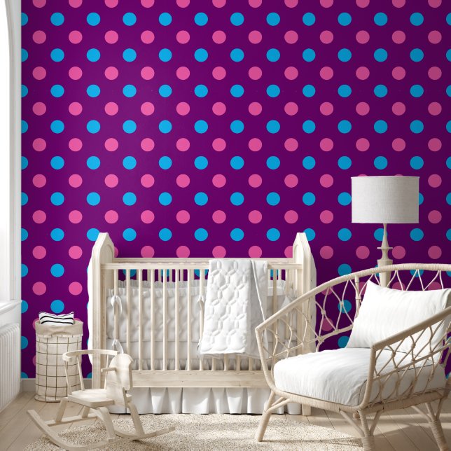 Paars Roze Blauwe Stippenpatroon Behang (Kinderen)