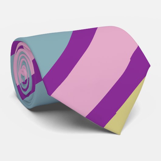 Paars, roze, Blauwgroen en geel gestreept Stropdas (Opgerold)