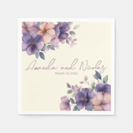 Paars roze bloem bruiloft papier servetten