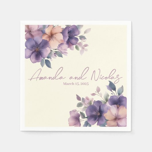 Paars roze bloem bruiloft papier servetten (Voorkant)