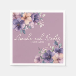Paars roze bloem bruiloft papier servetten
