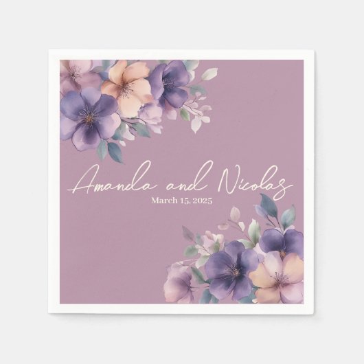 Paars roze bloem bruiloft papier servetten (Voorkant)