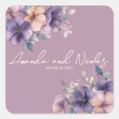 Paars roze bloem bruiloft sticker (Voorkant)