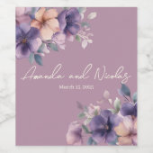 Paars roze bloem bruiloft Wijn Label Etiket (Enkel label)