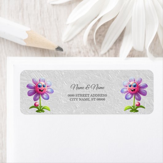 Paars Roze Bloem Retouradres Label (Insitu)