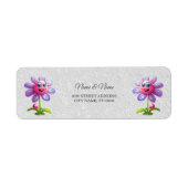 Paars Roze Bloem Retouradres Label (Voorkant)