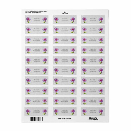 Paars Roze Bloem Retouradres Label (Full Sheet)