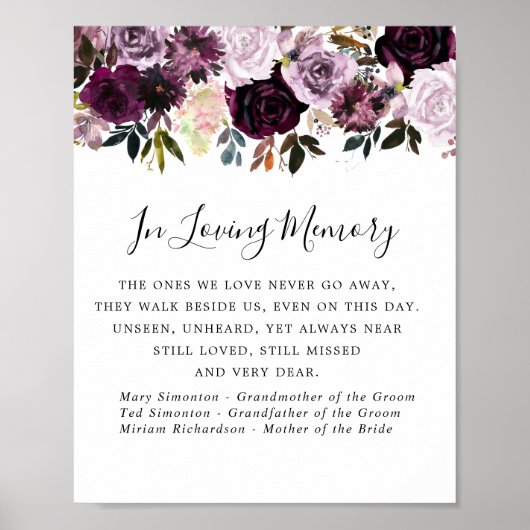 Paars Roze Bloem Teken van Herinnering voor Trouwd Poster (Voorkant)