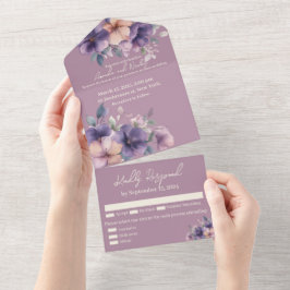 Paars roze bloemen op All in One Wedding Invite Uitnodiging