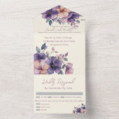 Paars roze bloemen op All in One Wedding Invite Uitnodiging (Binnen)