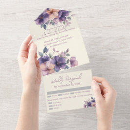 Paars roze bloemen op All in One Wedding Invite Uitnodiging
