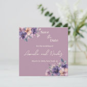 Paars roze bloemen op Save the Date Kaart (Staand voorkant)