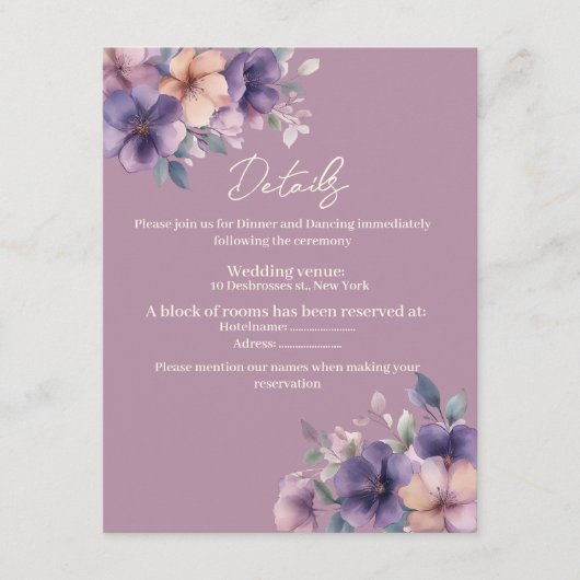 Paars, roze bloemen op Wedding Enclosure Kaart (Voorkant)