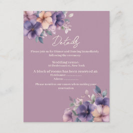 Paars, roze bloemen op Wedding Enclosure Kaart