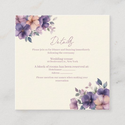 Paars, roze bloemen op Wedding Enclosure Kaart (Voorkant)