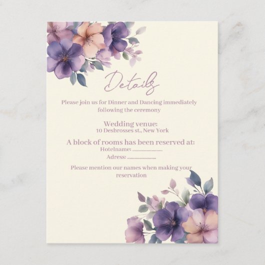 Paars, roze bloemen op Wedding Enclosure Kaart (Voorkant)
