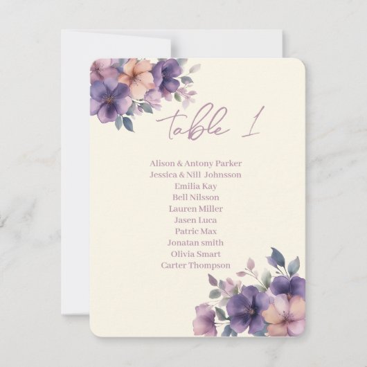 Paars roze bloemen op Zitting Grafiek Tabel Plan (Voorkant)