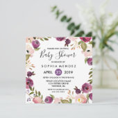  Paars Roze botanisch Baby shower Uitnodigen Kaart (Staand voorkant)
