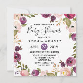  Paars Roze botanisch Baby shower Uitnodigen Kaart (Voorkant)