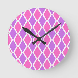 Paars Roze diamant Patroon Ronde Klok