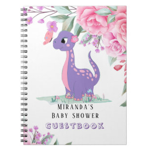 Paars Roze Dinosaur Girl Baby shower Guestbook Notitieboek