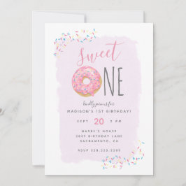 Paars | Roze Doughnut Sprinkle Sweet 1ste verjaard Kaart