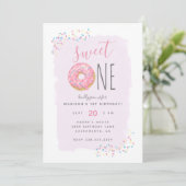 Paars | Roze Doughnut Sprinkle Sweet 1ste verjaard Kaart (Staand voorkant)