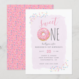 Paars | Roze Doughnut Sprinkle Sweet 1ste verjaard Kaart
