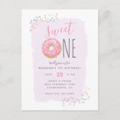 Paars | Roze Doughnut Sprinkle Sweet 1ste verjaard Uitnodiging Briefkaart (Voorkant)