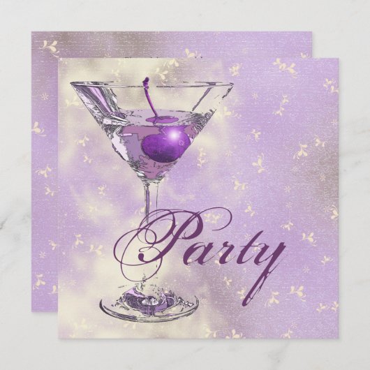 Paars roze elegante formele party kaart (Voorkant / Achterkant)