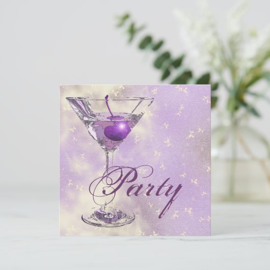 Paars roze elegante formele party kaart (Staand voorkant)