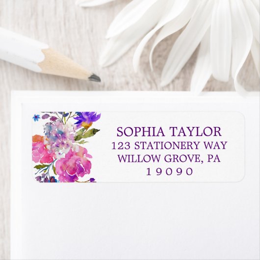 Paars roze en blauwe bloemen Baby shower Etiket