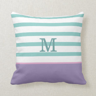 Paars, roze en Blauwgroen monogram Kussen