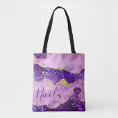 Paars & roze en Faux Gold Glitter Agate Tote Bag (Voorkant)