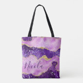 Paars & roze en Faux Gold Glitter Agate Tote Bag (Achterkant)