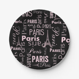 Paars roze en zwart Paris print Papieren Bordje