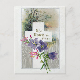  Paars Roze Floral Cross Antiek Pasen Feestdagenkaart