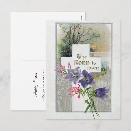  Paars Roze Floral Cross Antiek Pasen Feestdagenkaart (Voorkant / Achterkant)